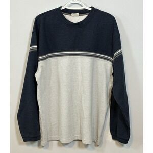 XG Mens Long Sleeve Thermal Knit Colorblock Striped Shirt Blue Size XL‎